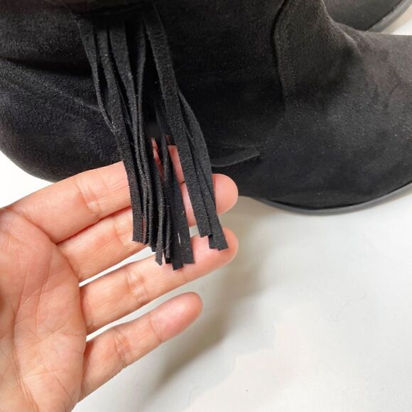 𝅺black Vegan Suede Booties With Fringe - Picture 6 of 8